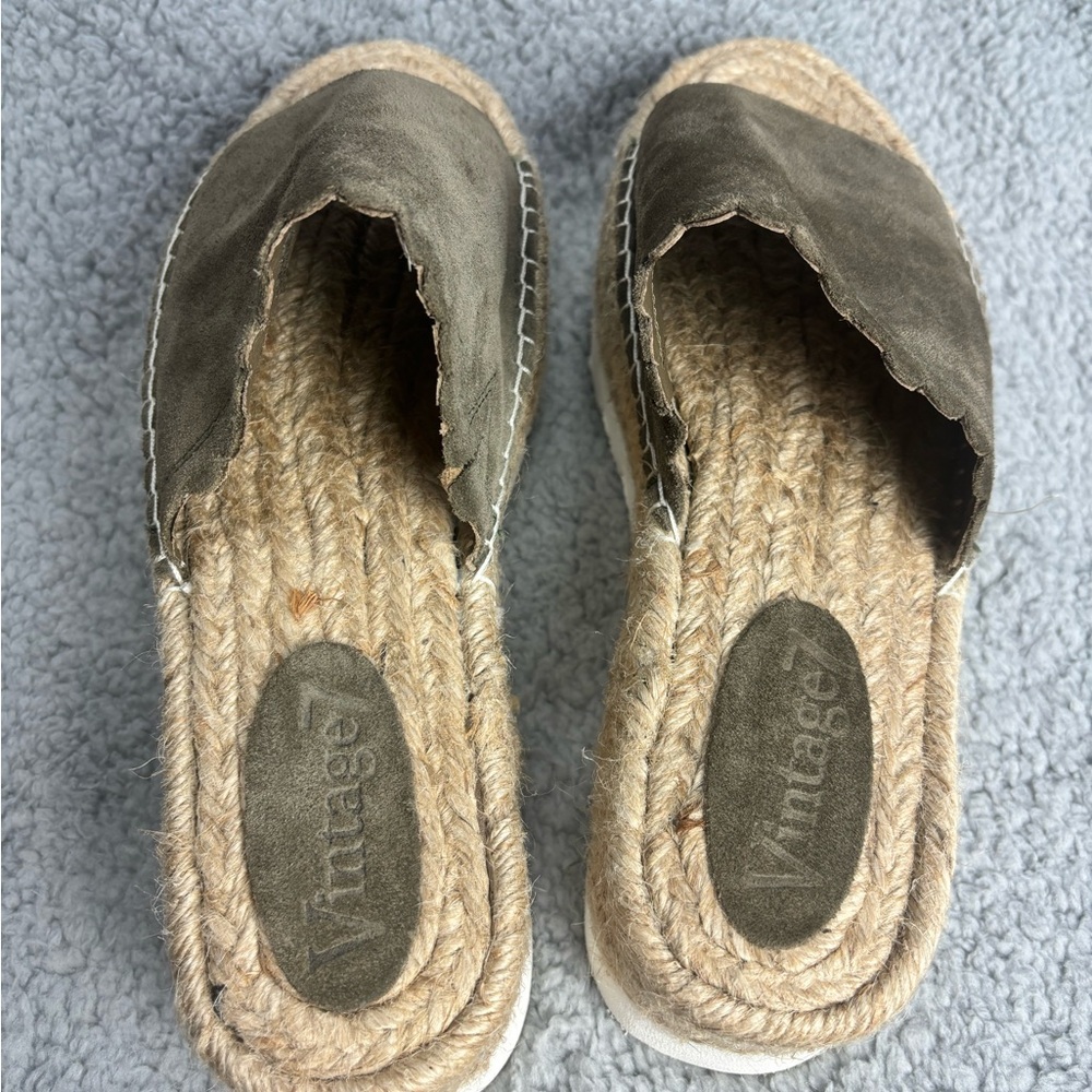 💚👖Vintage 7 Espadrilles Slides Size 10 Hunter Green Excellent Condition Leather - Picture 3 of 11